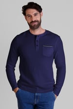 Textured Jersey Long Sleeve Henley T-Shirt