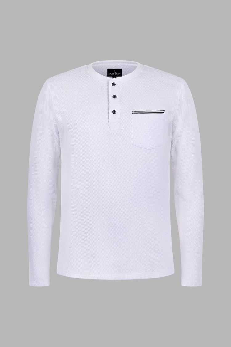 Textured Jersey Long Sleeve Henley T-Shirt