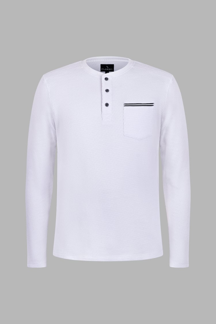 Textured Jersey Long Sleeve Henley T-Shirt