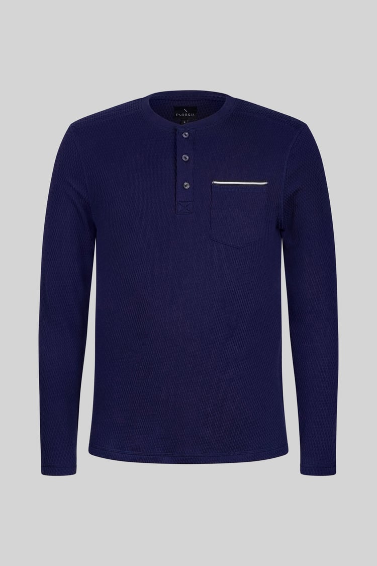 Textured Jersey Long Sleeve Henley T-Shirt