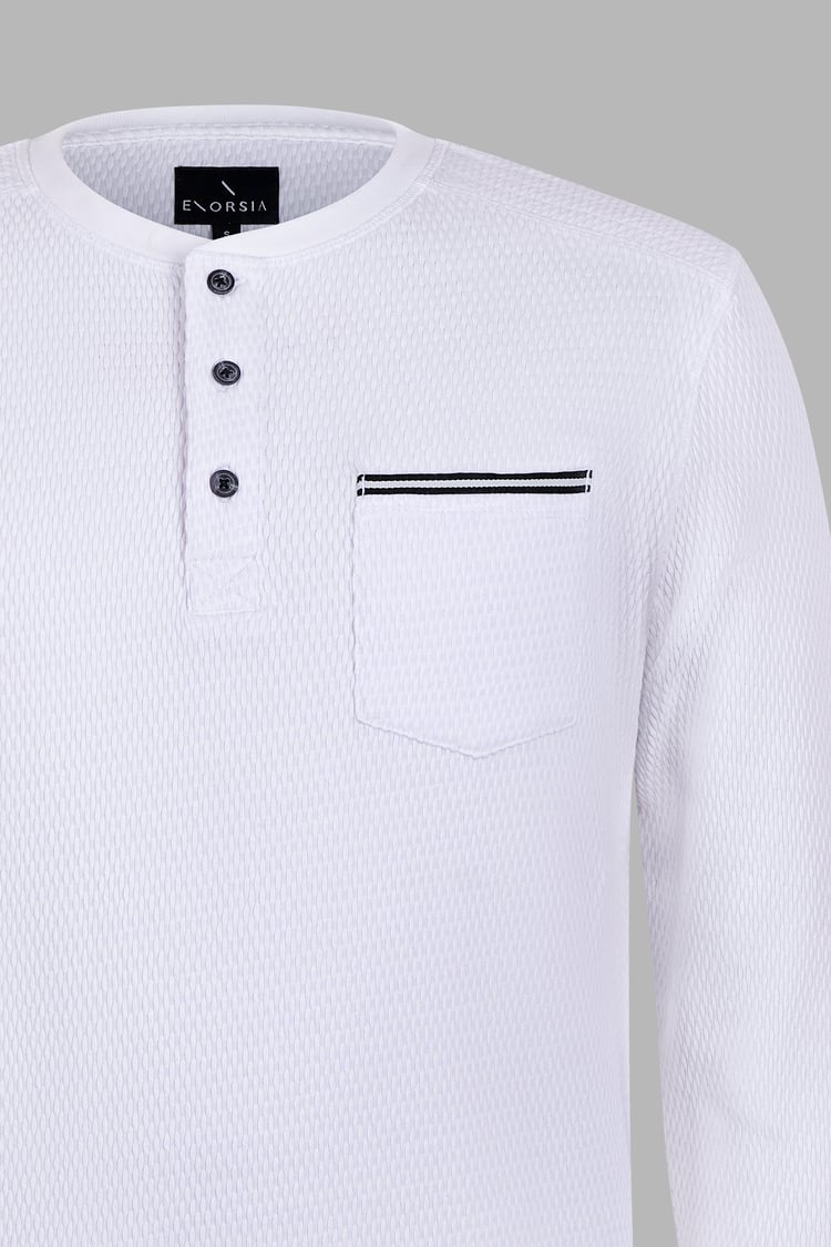 Textured Jersey Long Sleeve Henley T-Shirt
