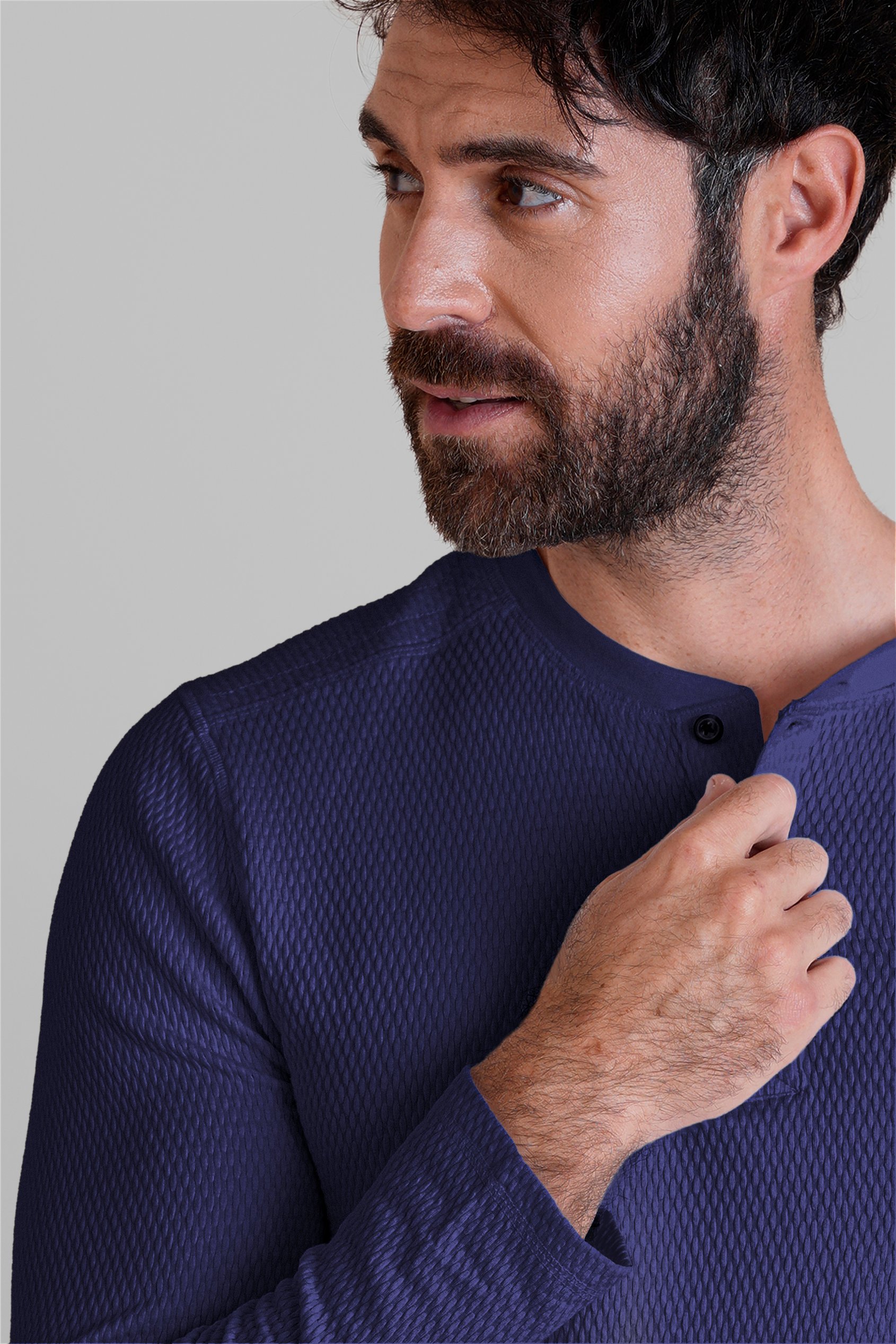 Textured Jersey Long Sleeve Henley T-Shirt