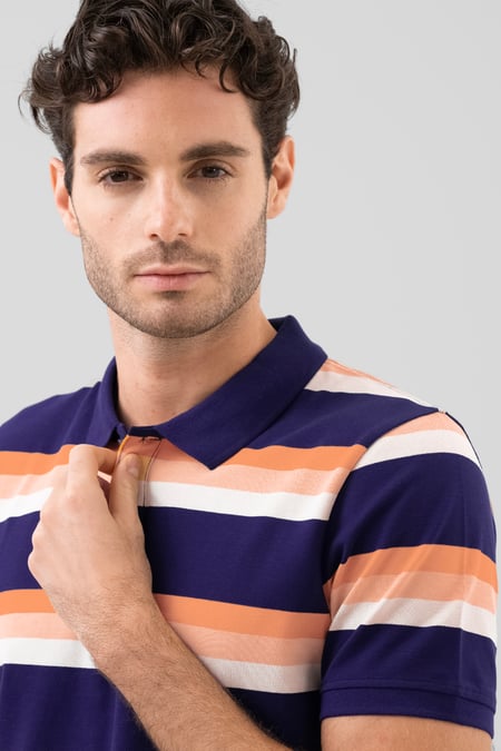 Navy Stripe Pique Polo Shirt