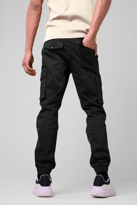 Mens Black Skinny Cargo Jogger