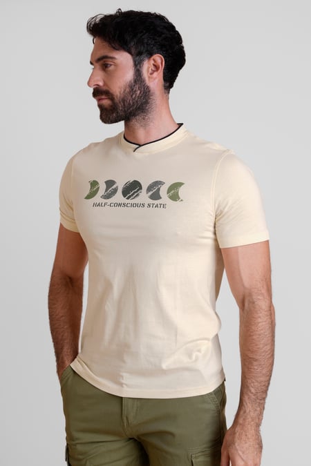 Men's Cream Graphic Printed T-Shirt