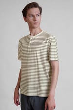 Loose Fit Stripe Print Henley T-shirt
