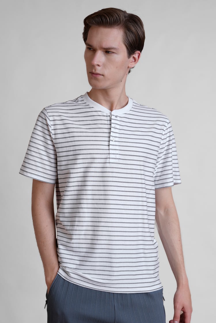 Loose Fit Stripe Print Henley T-shirt