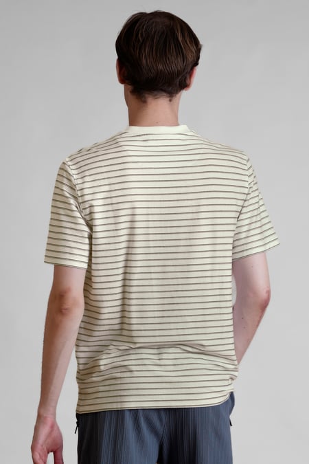 Cream Loose Fit Stripe Print Henley T-shirt
