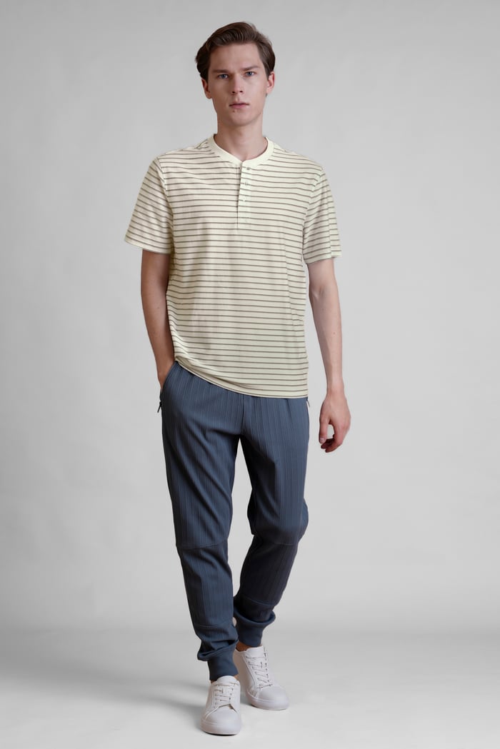 Loose Fit Stripe Print Henley T-shirt