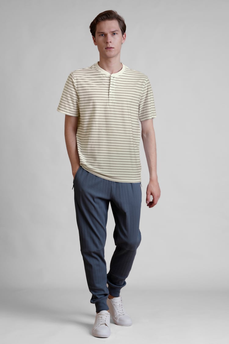 Loose Fit Stripe Print Henley T-shirt