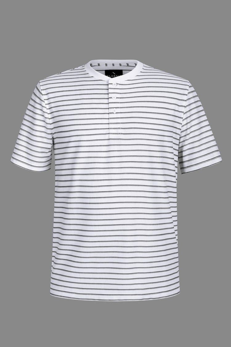 Loose Fit Stripe Print Henley T-shirt