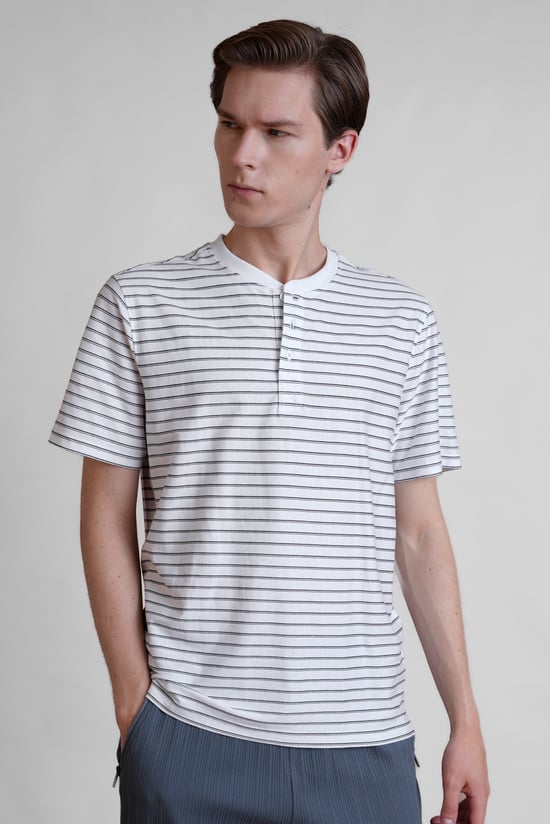 Loose Fit Stripe Print Henley T-shirt