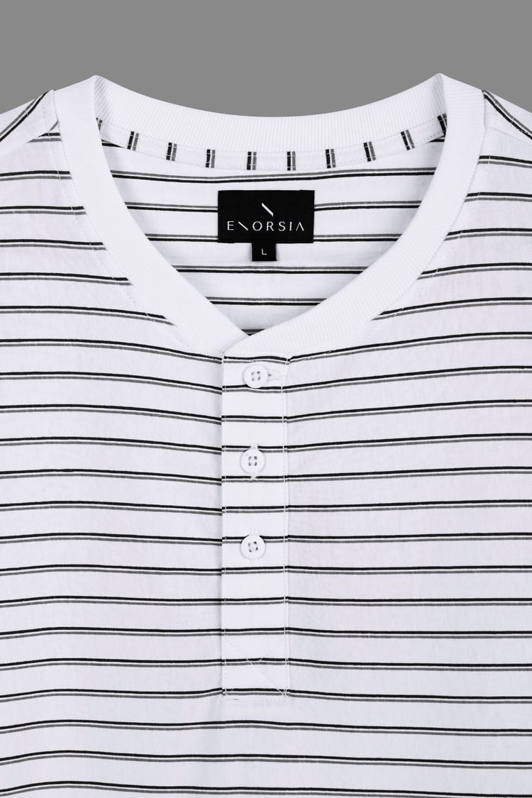 Loose Fit Stripe Print Henley T-shirt