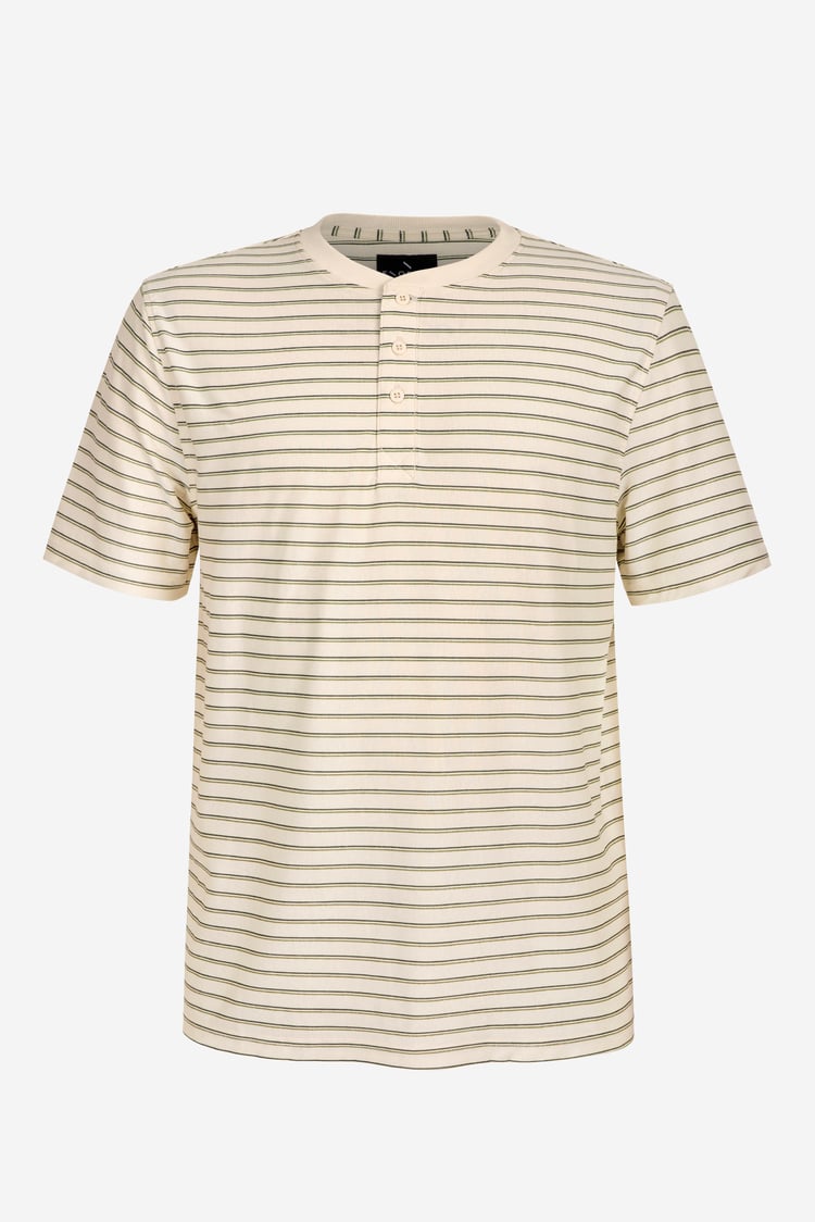 Loose Fit Stripe Print Henley T-shirt