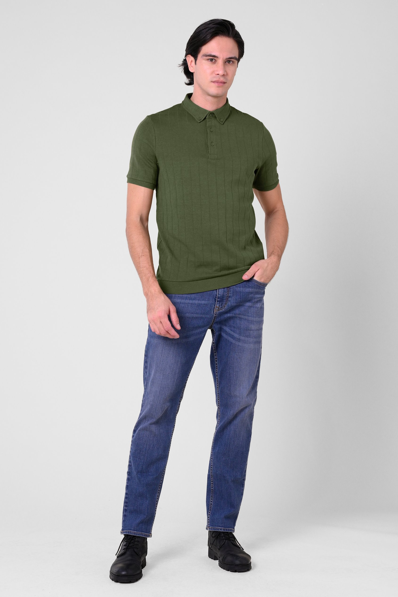 Mens Rib Textured Soft Finish Polo Shirt