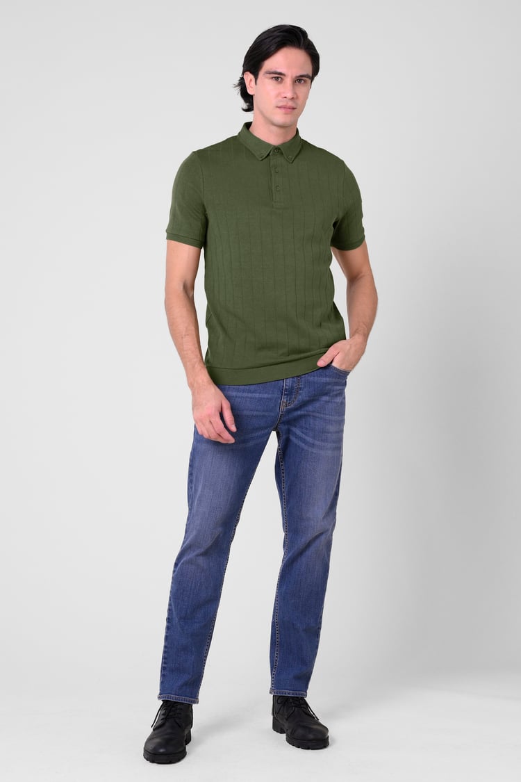 Mens Rib Textured Soft Finish Polo Shirt