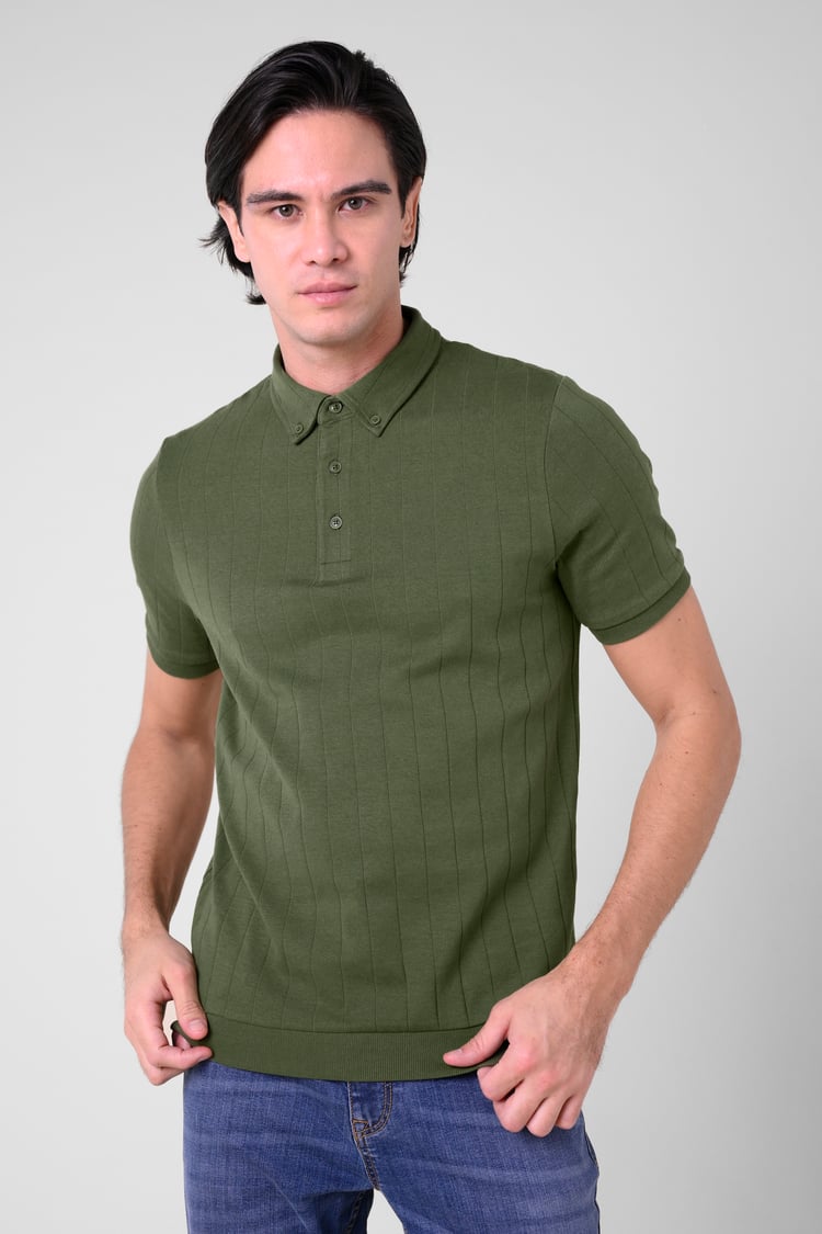Mens Rib Textured Soft Finish Polo Shirt