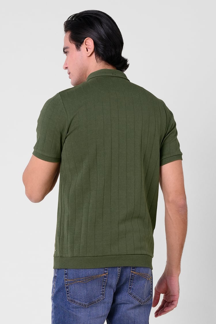 Mens Rib Textured Soft Finish Polo Shirt
