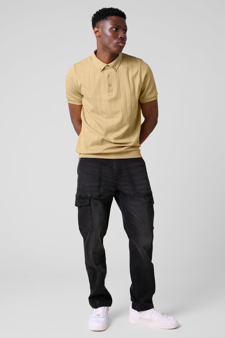 Mens Rib Textured Soft Finish Polo Shirt