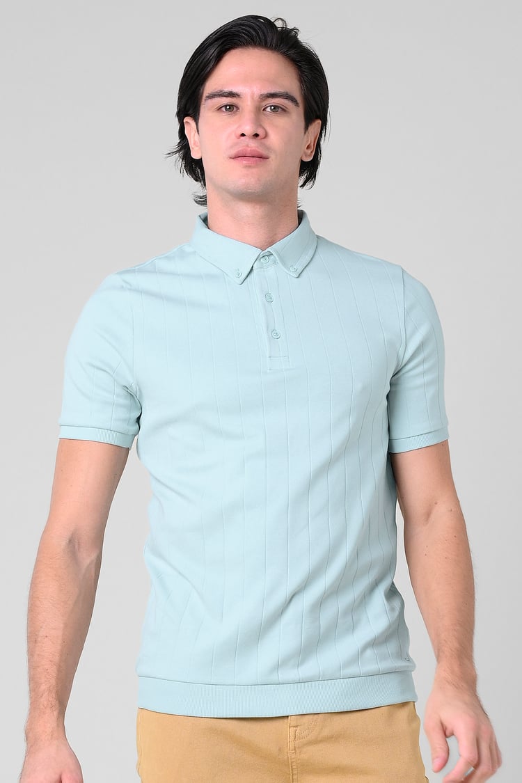 Mens Rib Textured Soft Finish Polo Shirt