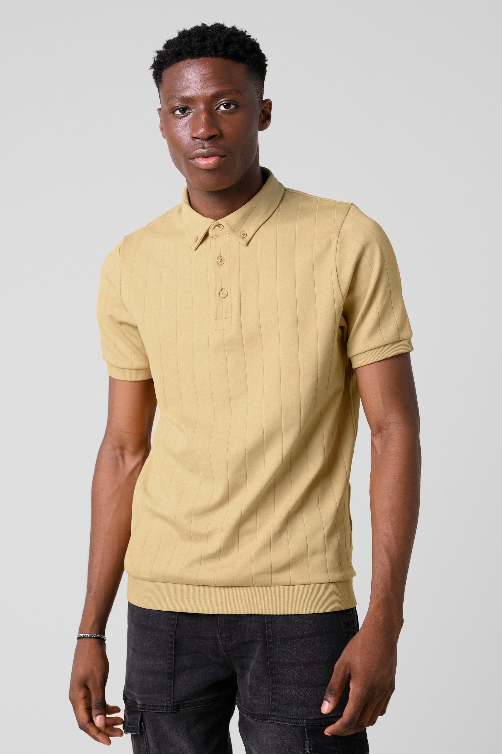 Mens Rib Textured Soft Finish Polo Shirt