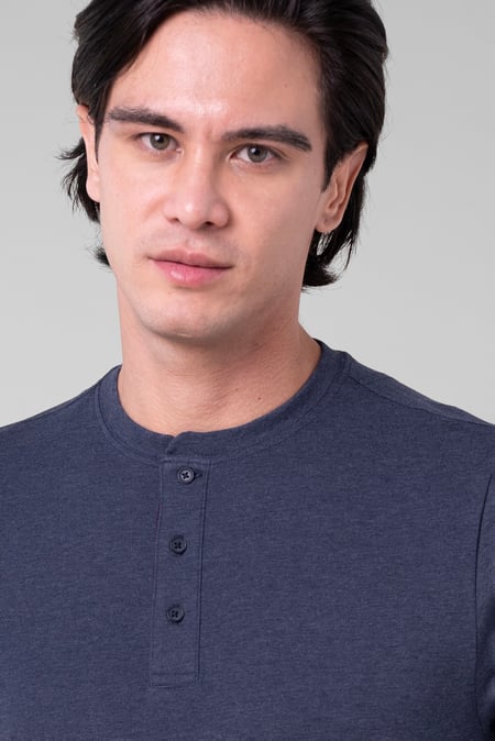 Men's Navy Crew Neck Henley T-Shirt