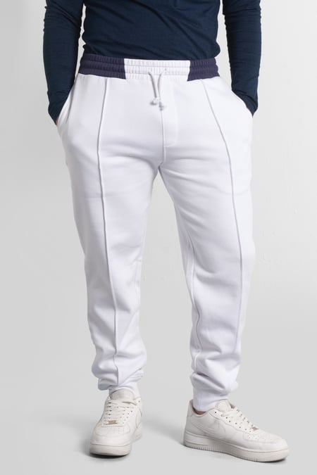 Mens White Brushed Terry Jogger With Cut And Sew Waistband