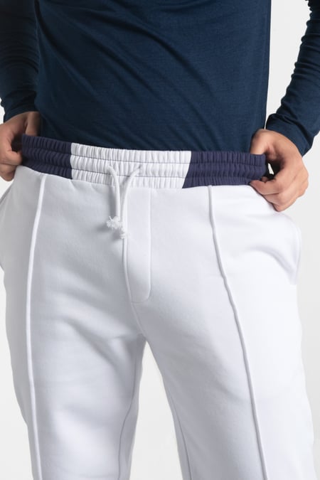Mens White Brushed Terry Jogger With Cut And Sew Waistband