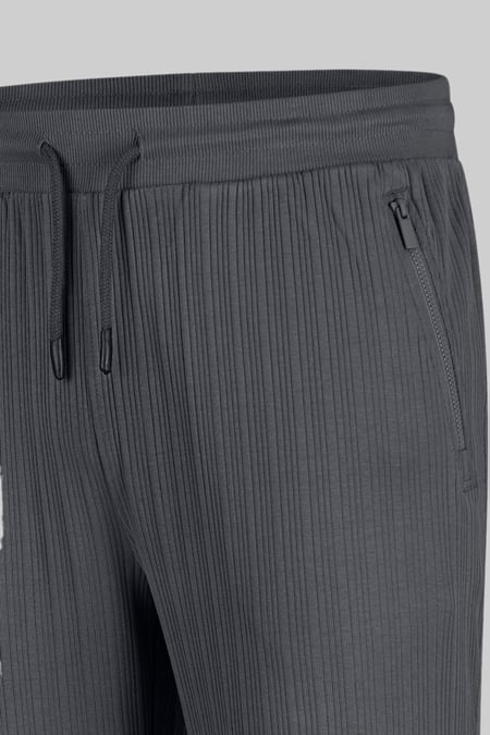 Grey Ribbed Jersey Slim Fit Zip Pockets Joggers