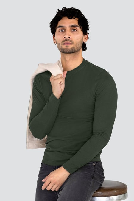 Men's Bargundy-Olive Long Sleeve Cotton T-Shirt 2 Pack