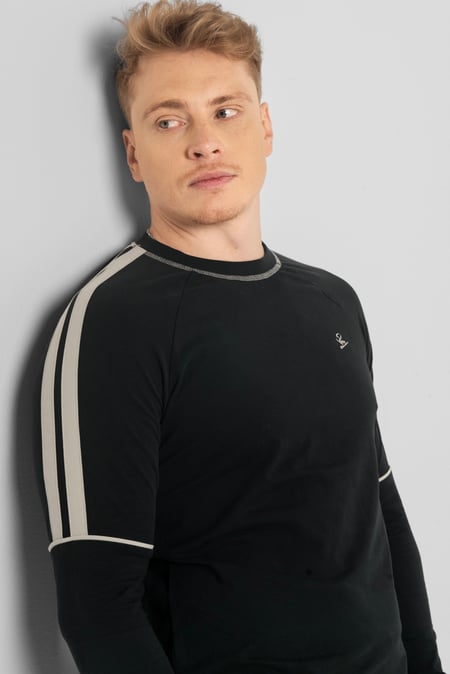 Black Stretch Jersey Long Sleeve Tee And Jogger Set