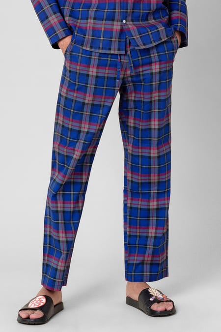 Mens Blue Woven Check Pyjamas Bottoms