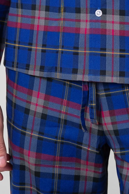 Mens Blue Woven Check Pyjamas Bottoms