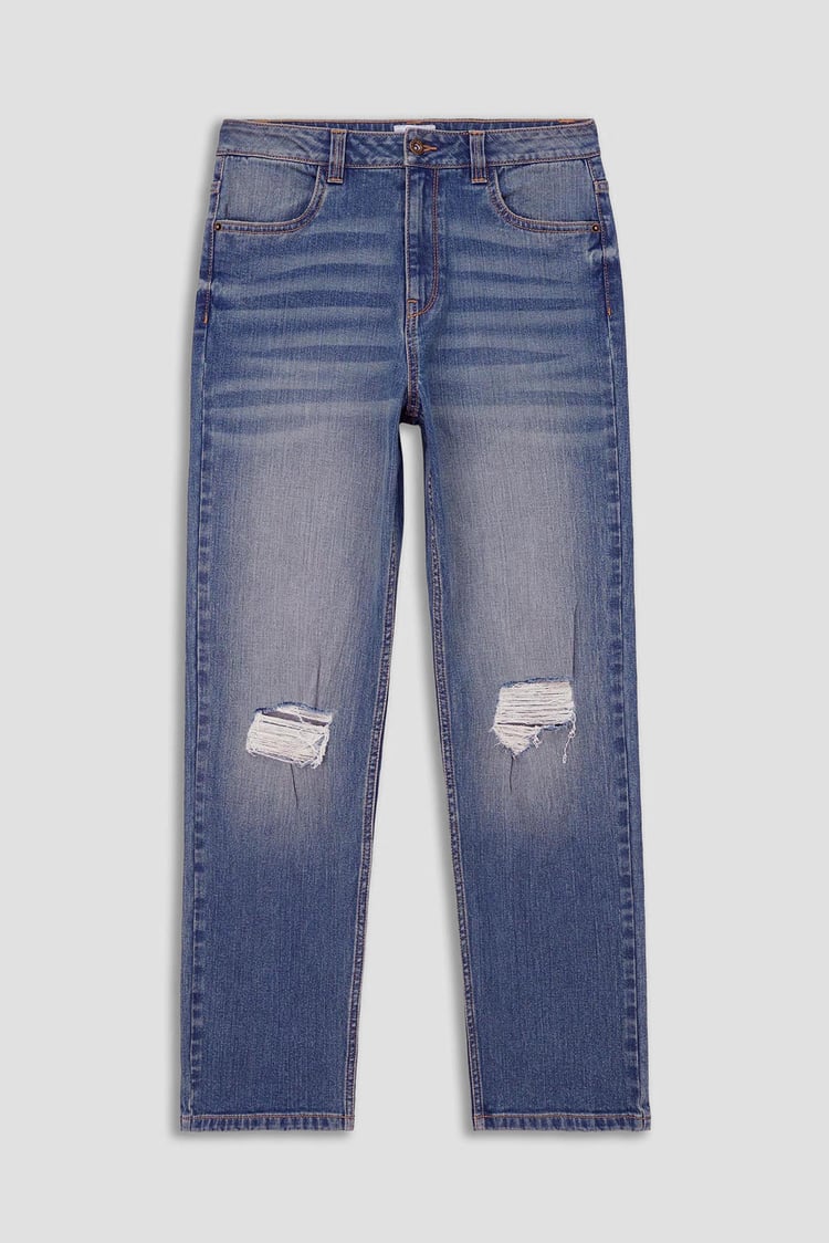 Womens Straight Fit Ripped Jeans