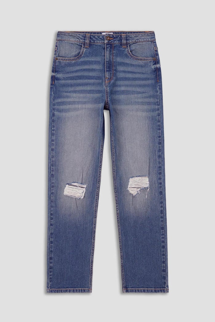 Womens Straight Fit Ripped Jeans