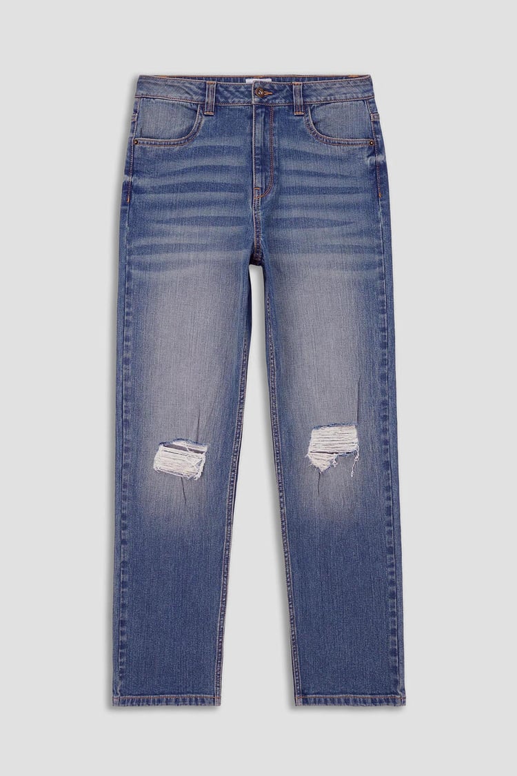 Womens Straight Fit Ripped Jeans