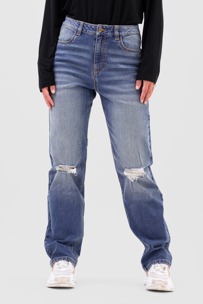 Womens Straight Fit Ripped Jeans