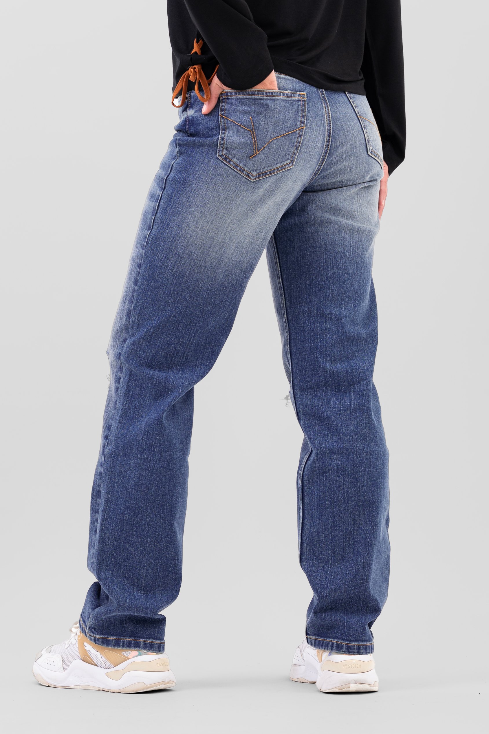 Womens Straight Fit Ripped Jeans