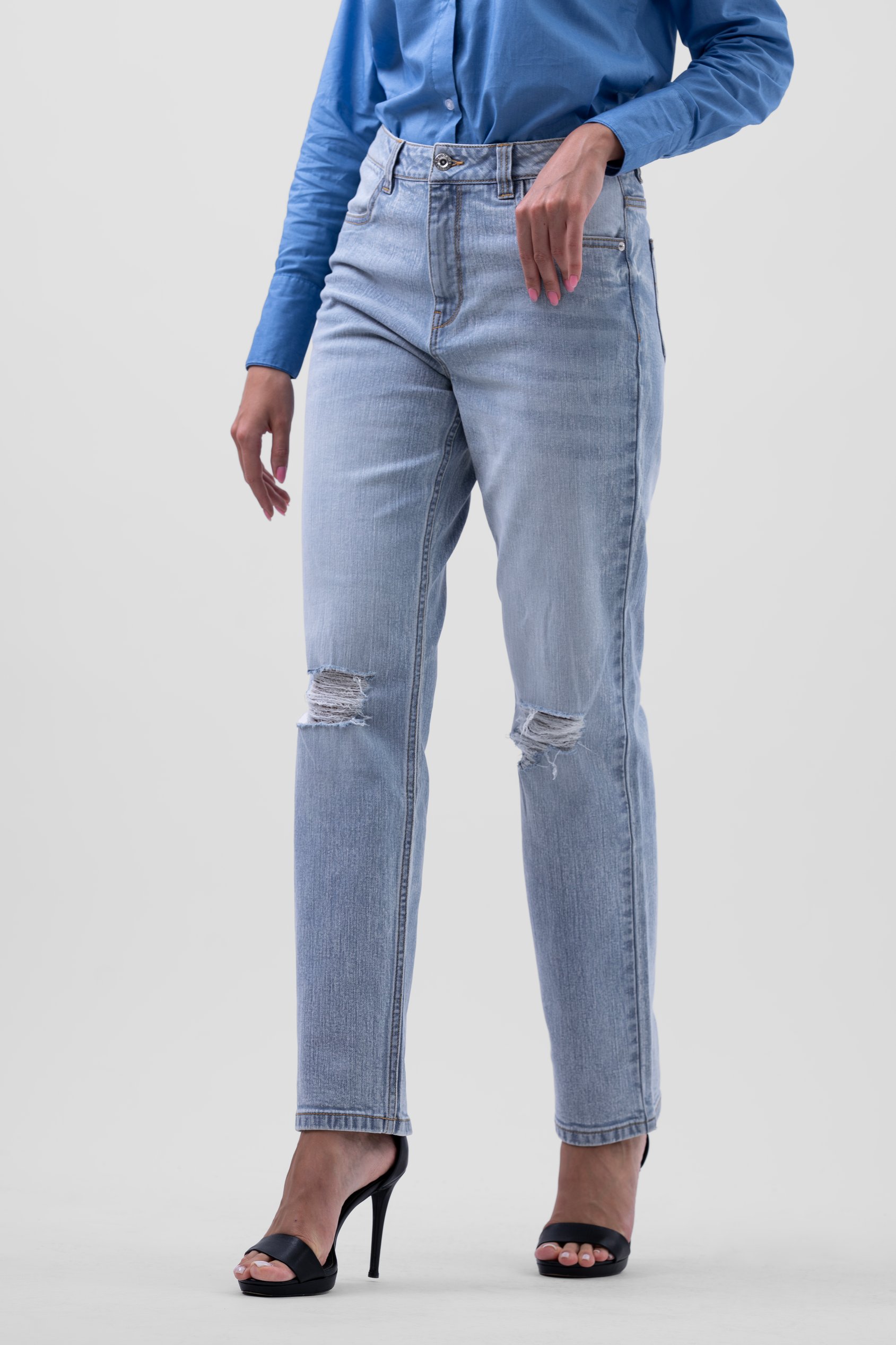 Womens Straight Fit Ripped Jeans