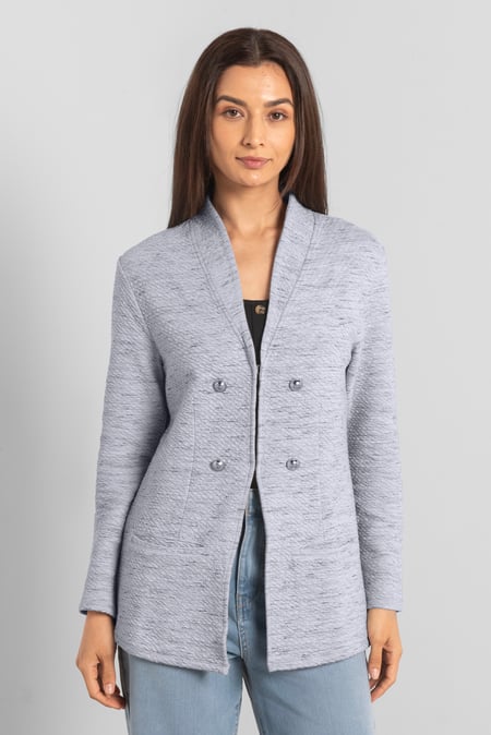 Womens Grey Slim Fit Knit Jacket