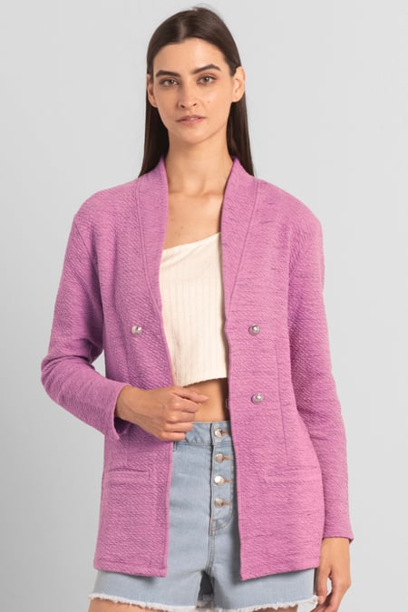 Womens Grey Slim Fit Knit Jacket