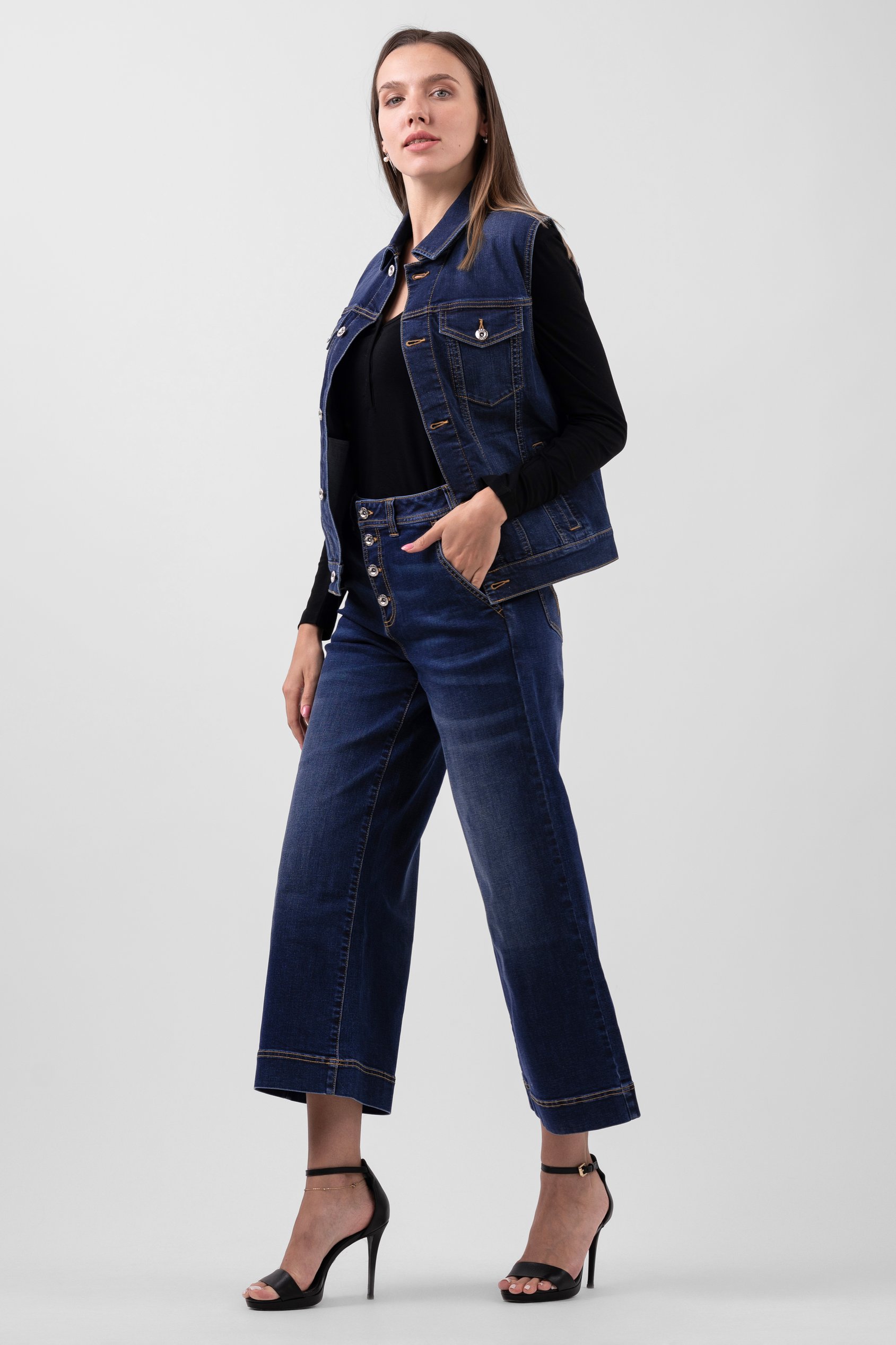 Womens High Waist Denim Culottes