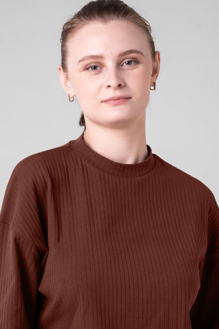 Women Brown Oversize Texture Rib Tops