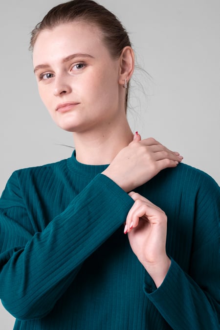 Women Green Oversize Texture Rib Tops