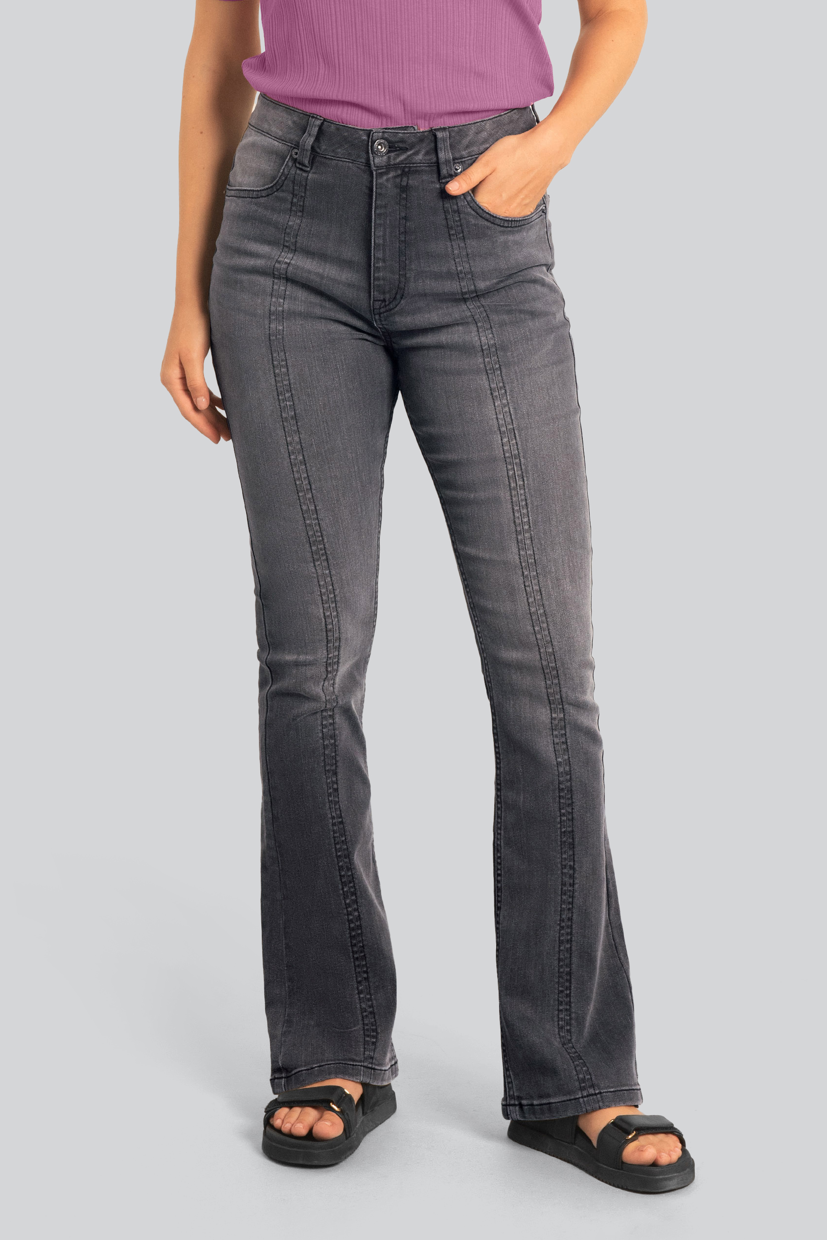 Womens Grey Stretch Flare Jeans