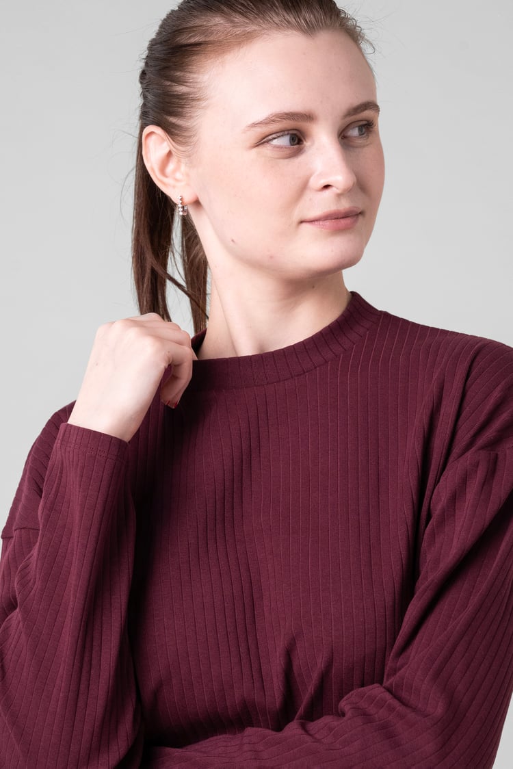 Women Oversize Texture Rib Tops