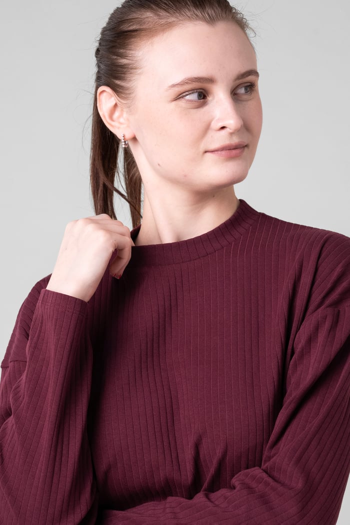 Women Oversize Texture Rib Tops