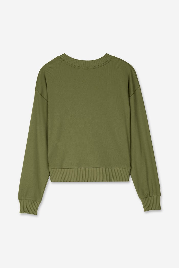 Button Shoulder Crewneck Sweatshirt