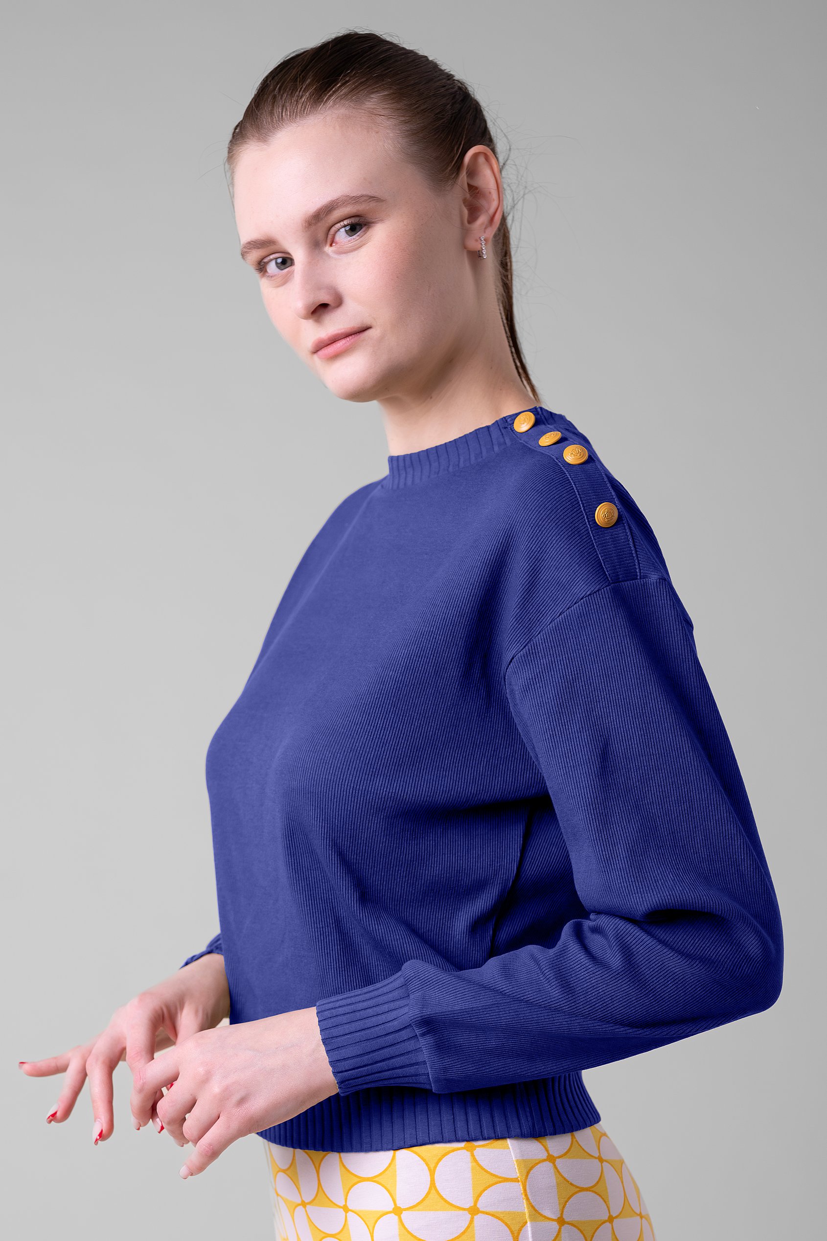 Button Shoulder Crewneck Sweatshirt