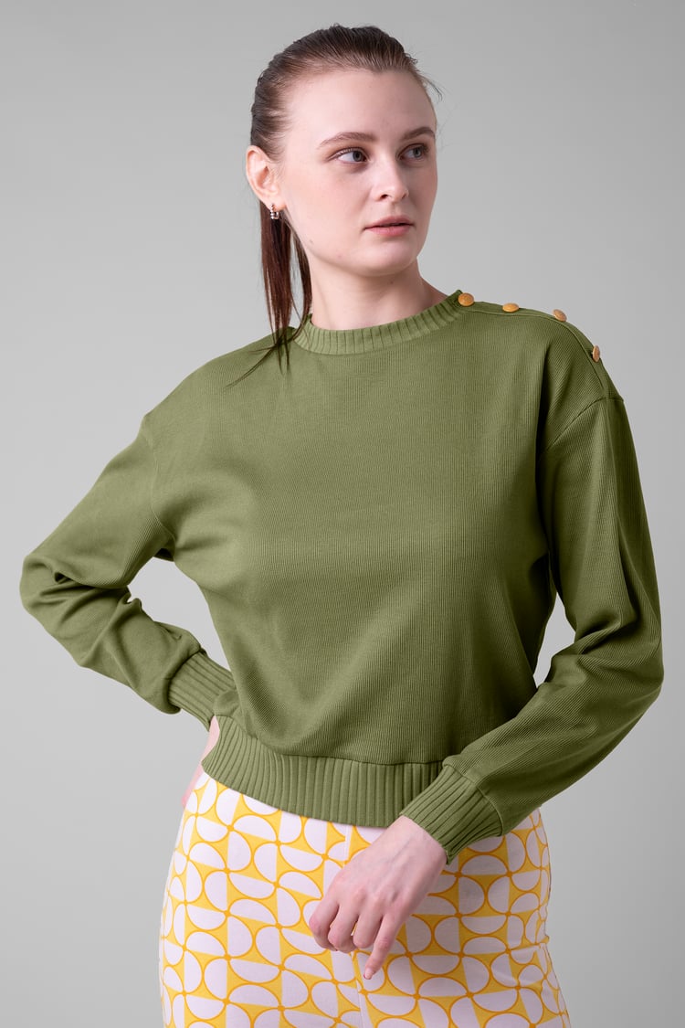 Button Shoulder Crewneck Sweatshirt